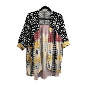 Jade By Jane Polka Dot Tie Dye Mixed Print Open Front Short Sleeve Top Size M